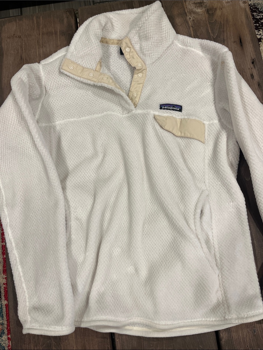 Patagonia White Fleece Snap Pullover with Cream Trim